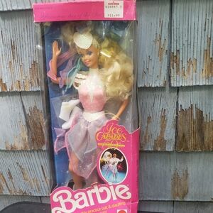 Vintage Doll Barbie Ice Capades Doll in Pink and White Ensemble  , Box Has Wear